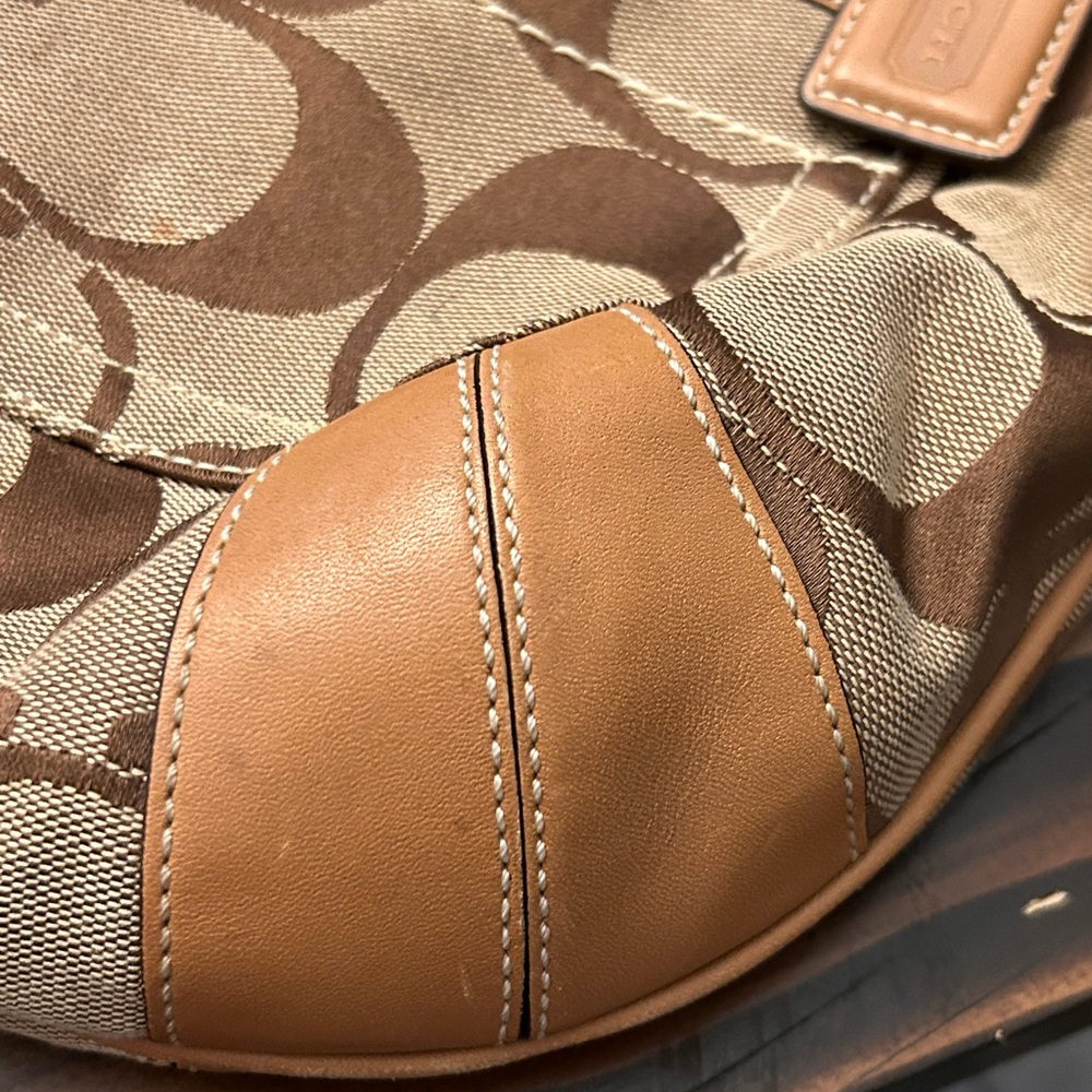 Coach Signature Hobo Bag in Brown & Tan Leather Trim - Picture 8 of 10
